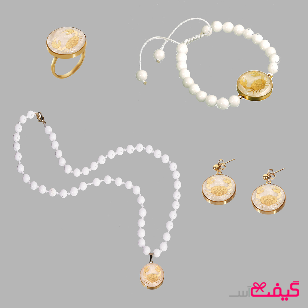 ست زنانه ورق طلا ماه تیر( سنگ صدف و اونیکس)