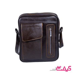 کیف دوشی چرم طبیعی مدل جا موبایلی دار